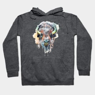 Buffalo Head Watercolor Portrait Hoodie